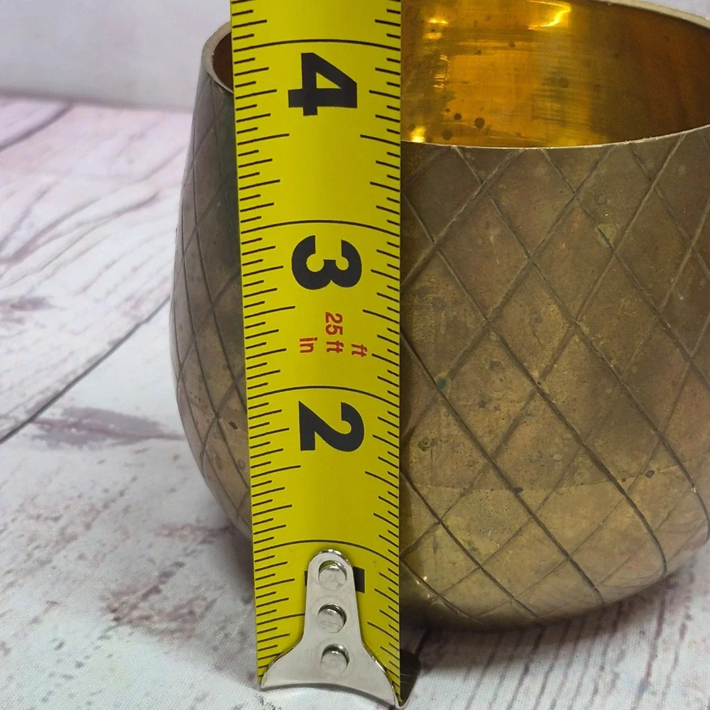 Vintage Crown Brass Pineapple Cup Diamond Pattern Made in India Barware Decor
